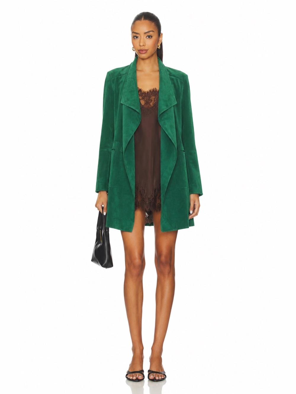 NEW SUEDE GREEN Women's Emerald Open-Front Coat TRENCH JACKET JUNE HUDSON HYFVE